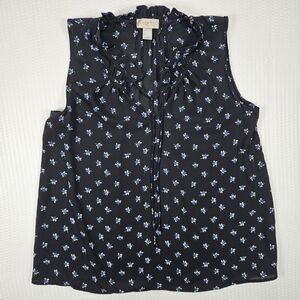 LOFT Floral Sleeveless Ruffle Tie Neck Blouse Size S